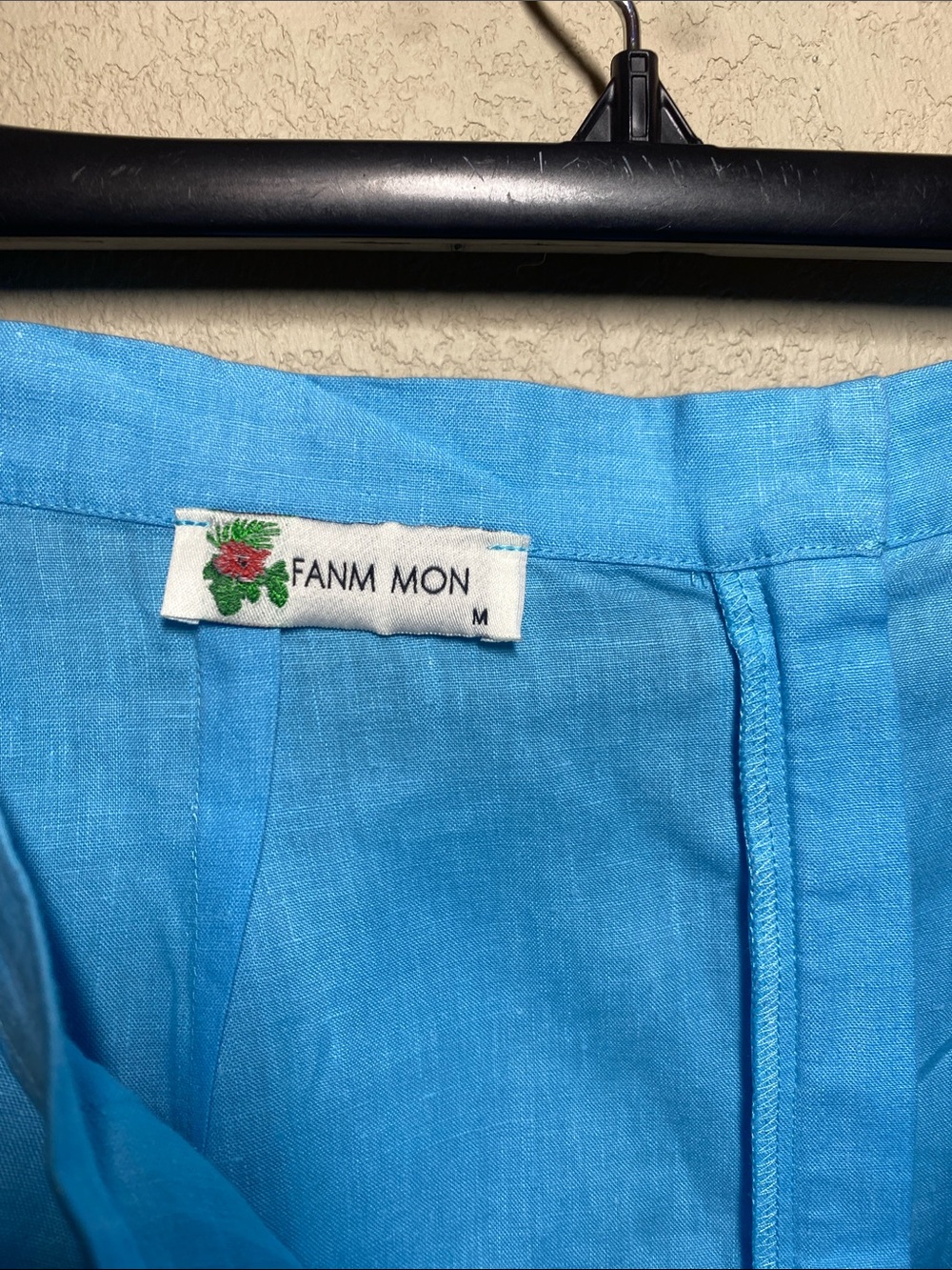 Fanm Mon Marion Light Lagoon Blue Linen Skirt Butterfly Embroidery - Picture 2 of 7